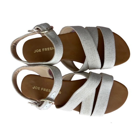 Joe Fresh Beige Cross Strap Fabric Ankle Buckle Flat Sandals - Picture 3 of 6